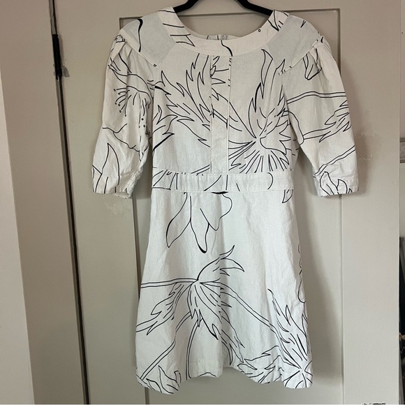 Banana Republic Linen Blend Mini Dress Size 4P Stone Washed Tropical Print - Picture 2 of 8